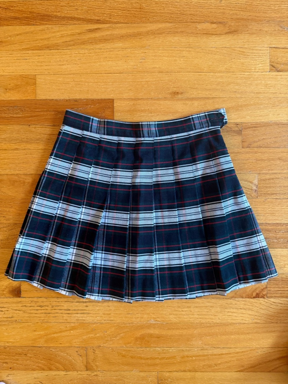 American Apparel Black, White & Red Plaid Pleated Skirt